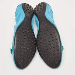 Pre Owned Tod's Blue Textured Suede Scrunch Ballet Flats Size 42