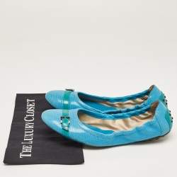 Pre Owned Tod's Blue Textured Suede Scrunch Ballet Flats Size 42