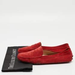 Pre Owned Tod's Red Suede Penny Loafers Size 39.5