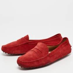Pre Owned Tod's Red Suede Penny Loafers Size 39.5