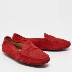 Pre Owned Tod's Red Suede Penny Loafers Size 39.5