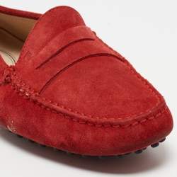 Pre Owned Tod's Red Suede Penny Loafers Size 39.5