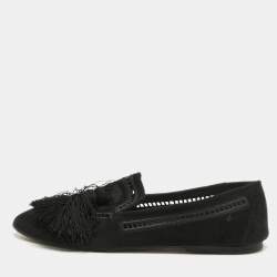 Pre Owned Tod's Black Suede Bow Ballet Flats Size 39