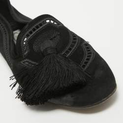 Pre Owned Tod's Black Suede Bow Ballet Flats Size 39