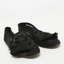 Pre Owned Tod's Black Suede Bow Ballet Flats Size 39