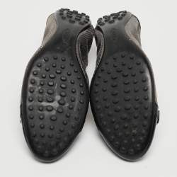 Tod's Sliver/Black Textured Suede and Leather Buckle Detail Scrunch Ballet Flats Size 38