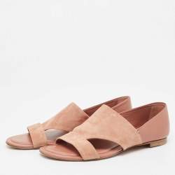 Pre Owned Tod's Pink Suede Open Toe Flat Sandals Size 38.5