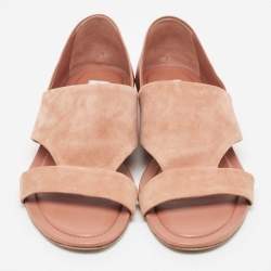 Pre Owned Tod's Pink Suede Open Toe Flat Sandals Size 38.5