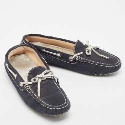 Tod's Navy Blue  Suede Bow Loafers Size 36