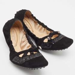 Pre Owned Tod's Black Suede Ballet Flats Size 37.5