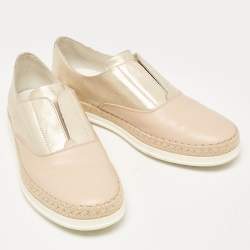 Tod's Beige/Gold Leather Espadrille Flat Size 36
