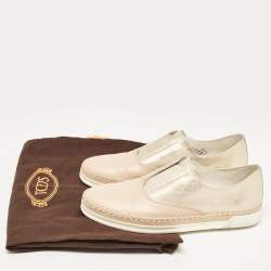 Tod's Beige/Gold Leather Espadrille Flat Size 36
