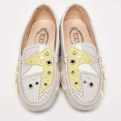 Pre Owned Tod's Multicolor Grey Leather Embellished Slip On Loafers Size 37