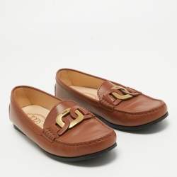 Pre Owned Tod's Brown Leather Slip On Loafers Size 37