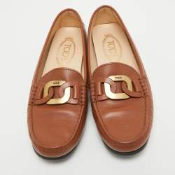 Pre Owned Tod's Brown Leather Slip On Loafers Size 37