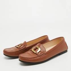 Pre Owned Tod's Brown Leather Slip On Loafers Size 37