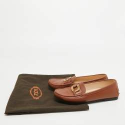 Pre Owned Tod's Brown Leather Slip On Loafers Size 37