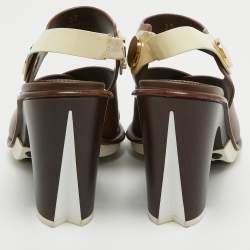 Tod's Brown/Cream Leather  Slingback Block Heel Sandals Size 37