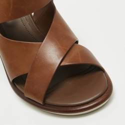 Tod's Brown/Cream Leather  Slingback Block Heel Sandals Size 37