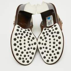 Tod's Brown/Cream Leather  Slingback Block Heel Sandals Size 37