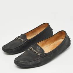 Tod's Black Textured Nubuck Leather Buckle Loafers Size 40