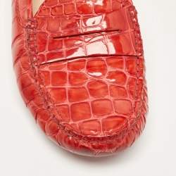 Pre Owned Tod's Red Croc Embossed Patent Leather Penny Loafers Size 39.5