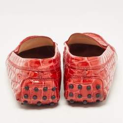 Pre Owned Tod's Red Croc Embossed Patent Leather Penny Loafers Size 39.5