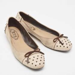 Tod's Two Tone Suede and Studded Leather Bow Ballet Flats Size 39