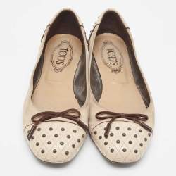 Tod's Two Tone Suede and Studded Leather Bow Ballet Flats Size 39