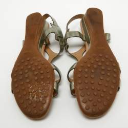 Tod's Metallic Leather Wedge Ankle Strap Sandals Size 36.5