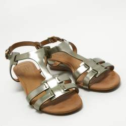 Tod's Metallic Leather Wedge Ankle Strap Sandals Size 36.5