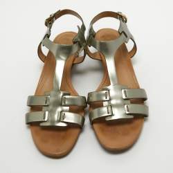 Tod's Metallic Leather Wedge Ankle Strap Sandals Size 36.5