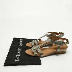 Tod's Metallic Leather Wedge Ankle Strap Sandals Size 36.5
