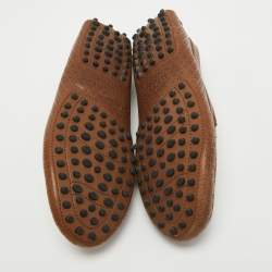 Pre Owned Tod's Brown Perforated Leather Penny Slip On Loafers Size 37.5
