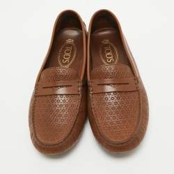 Pre Owned Tod's Brown Perforated Leather Penny Slip On Loafers Size 37.5