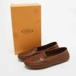 Pre Owned Tod's Brown Perforated Leather Penny Slip On Loafers Size 37.5