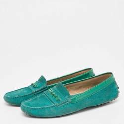 Tod's Green Suede and Patent Slip On  Loafers Size 39
