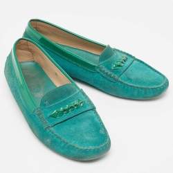 Tod's Green Suede and Patent Slip On  Loafers Size 39