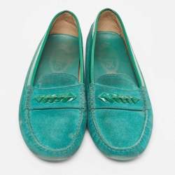 Tod's Green Suede and Patent Slip On  Loafers Size 39