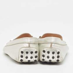 Tod's Silver Leather Crystal Embellished Double T Slip On Loafers Size 36