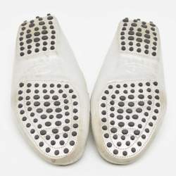 Tod's Silver Leather Crystal Embellished Double T Slip On Loafers Size 36
