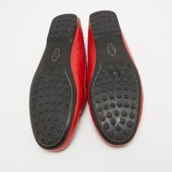 Tod's Red Croc Embossed Leather Penny Slip On Loafers Size 36