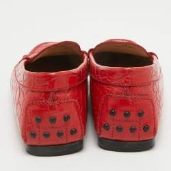 Tod's Red Croc Embossed Leather Penny Slip On Loafers Size 36