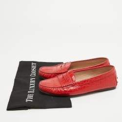 Tod's Red Croc Embossed Leather Penny Slip On Loafers Size 36