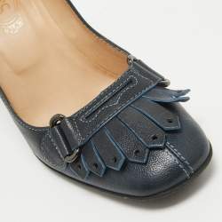 Tod's Navy Blue Leather Fringe Detail Pumps Size 37.5