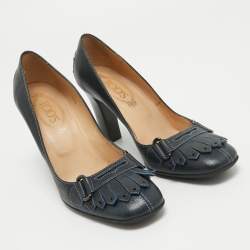 Tod's Navy Blue Leather Fringe Detail Pumps Size 37.5