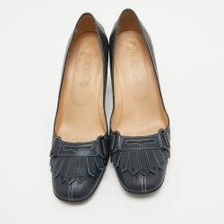 Tod's Navy Blue Leather Fringe Detail Pumps Size 37.5