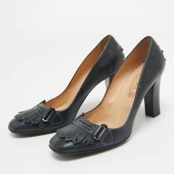 Tod's Navy Blue Leather Fringe Detail Pumps Size 37.5