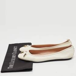 Pre Owned Tod's Off White Leather Studded Ballet Flats Size 39