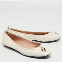 Pre Owned Tod's Off White Leather Studded Ballet Flats Size 39